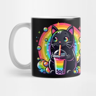 Cat Drinking Rainbow Bubble Tea Mug